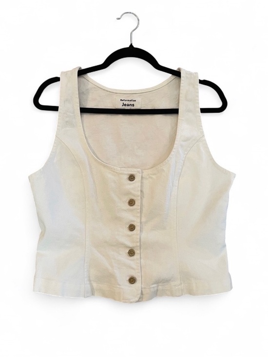 Reformation Tops - NWT Reformation Tai Denim Vest White Daisy Flower Buttons Crop Top Jean Vests